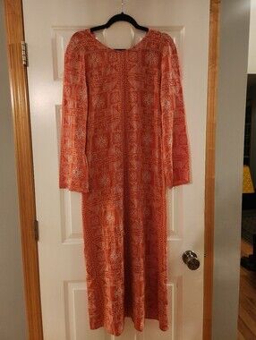 Zara Orange Patterned Maxi Dress with Long Sleeves